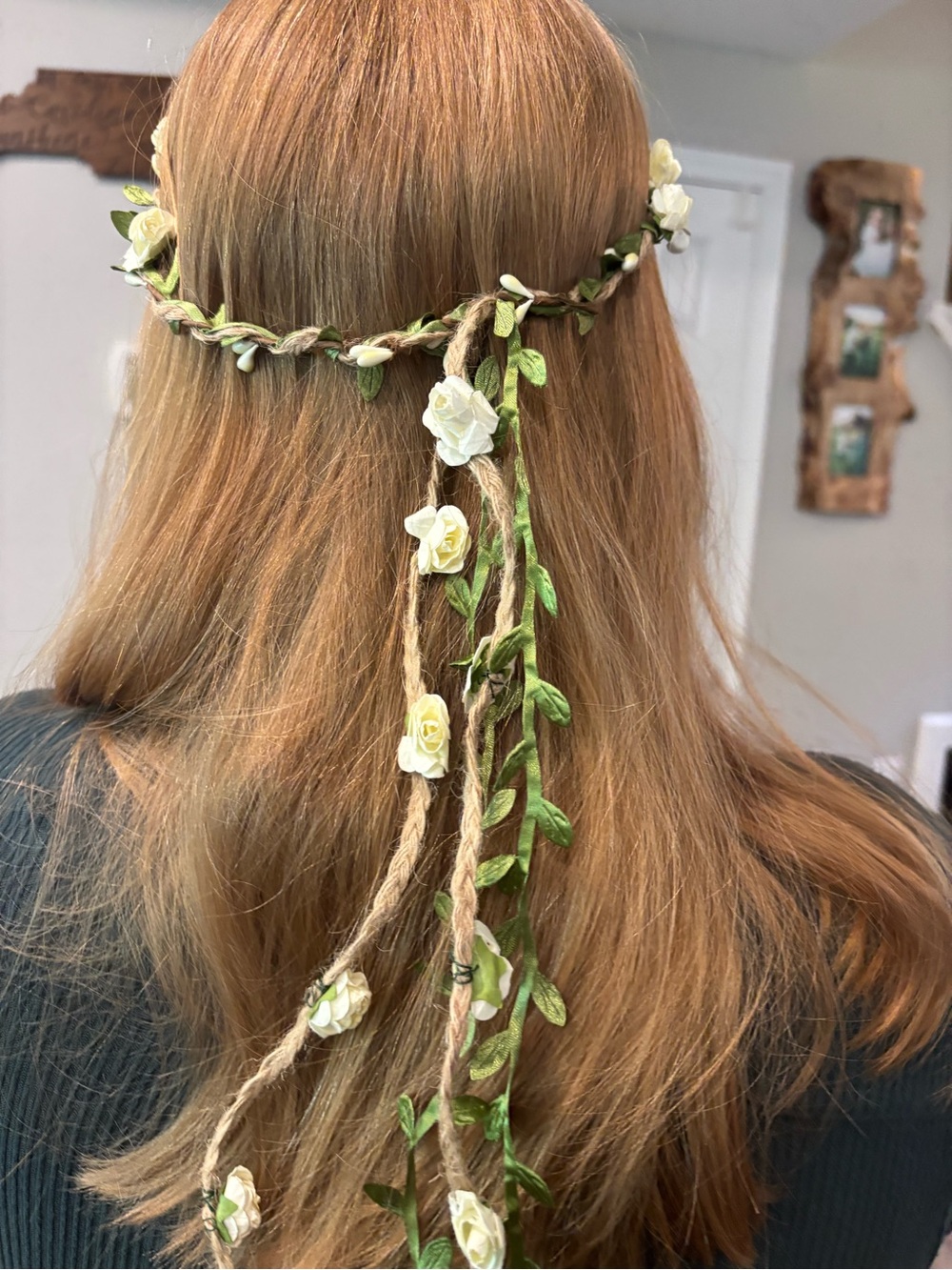 Boho Floral Rope Headband - White & Green
